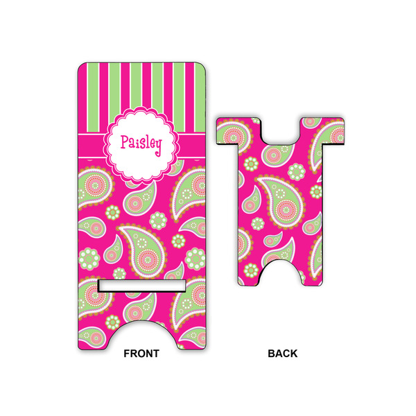 Pink & Green Paisley and Stripes Large Phone Stand - Front & Back