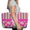 Pink & Green Paisley and Stripes Large Rope Tote Bag - In Context View