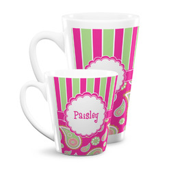 Pink & Green Paisley and Stripes Latte Mug (Personalized)