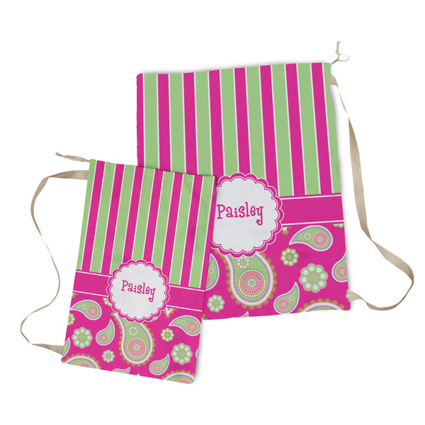 Pink & Green Paisley and Stripes Laundry Bag - Both Bags
