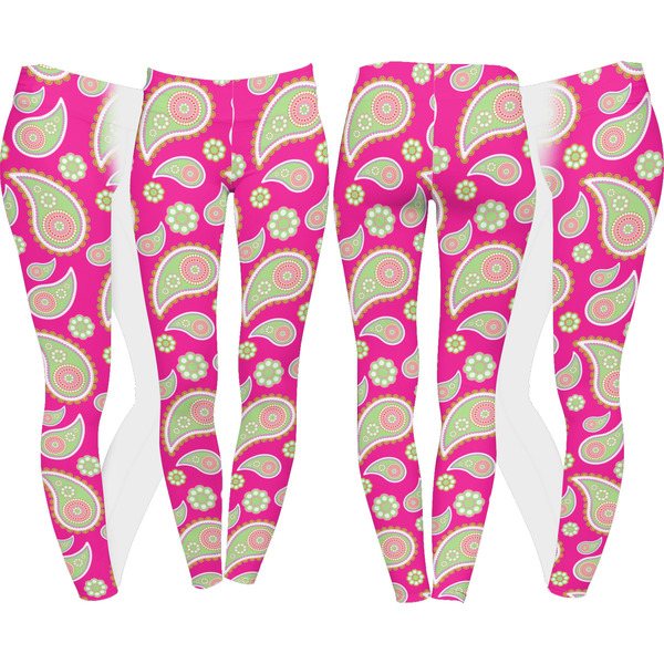 Pink & Green Paisley and Stripes Leggings Turn Around - Apvl
