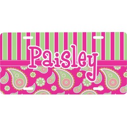 Pink & Green Paisley and Stripes Front License Plate (Personalized)