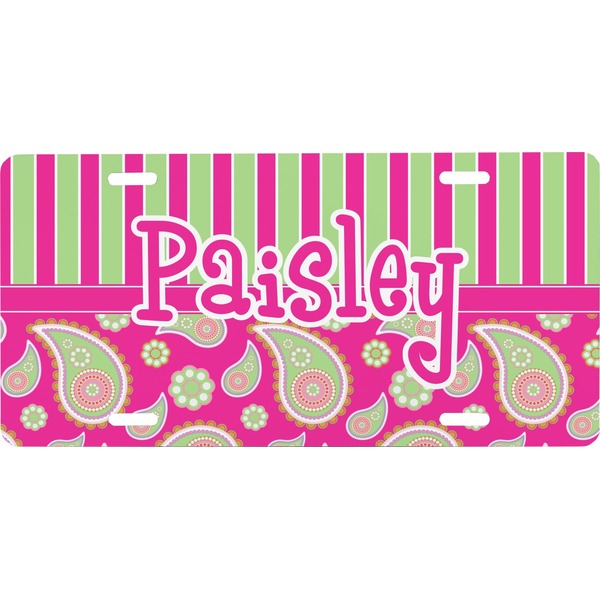 Custom Pink & Green Paisley and Stripes Front License Plate (Personalized)
