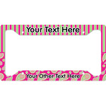 Pink & Green Paisley and Stripes License Plate Frame - Style A (Personalized)