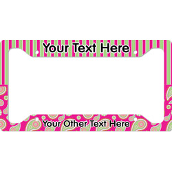 Pink & Green Paisley and Stripes License Plate Frame (Personalized)
