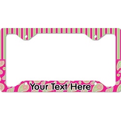 Pink & Green Paisley and Stripes License Plate Frame - Style C (Personalized)