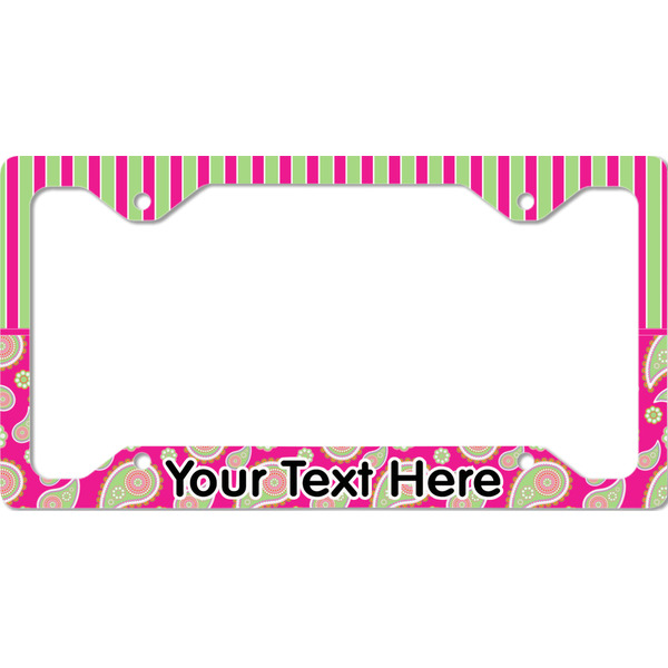 Custom Pink & Green Paisley and Stripes License Plate Frame - Style C (Personalized)