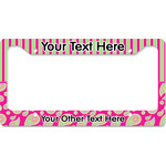 Pink & Green Paisley and Stripes License Plate Frame - Style B (Personalized)