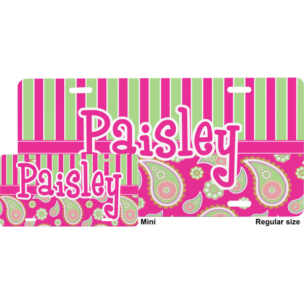 Pink & Green Paisley and Stripes License Plate (Sizes)