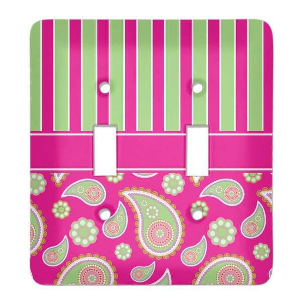 Custom Pink & Green Paisley and Stripes Light Switch Cover (2 Toggle Plate)