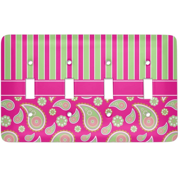 Custom Pink & Green Paisley and Stripes Light Switch Cover (4 Toggle Plate)