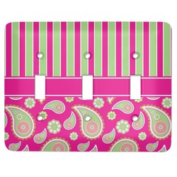Pink & Green Paisley and Stripes Light Switch Cover (3 Toggle Plate) (Personalized)