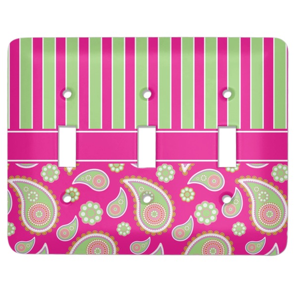 Custom Pink & Green Paisley and Stripes Light Switch Cover (3 Toggle Plate)