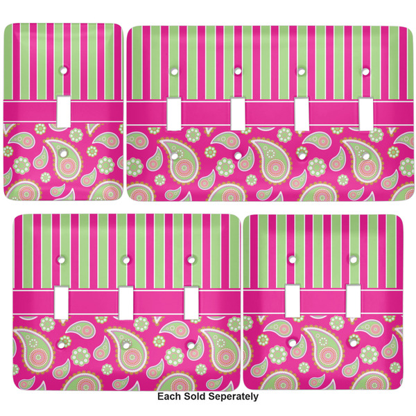 Pink & Green Paisley and Stripes Light Switch Covers all sizes