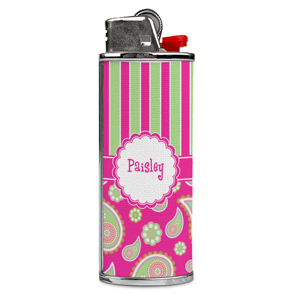 Custom Pink & Green Paisley and Stripes Case for BIC Lighters (Personalized)