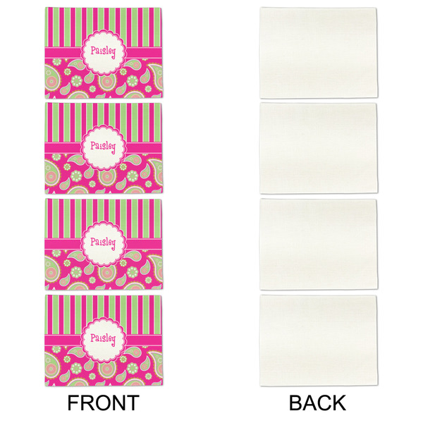 Pink & Green Paisley and Stripes Linen Placemat - APPROVAL Set of 4 (single sided)