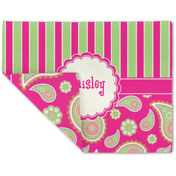 Pink & Green Paisley and Stripes Double-Sided Linen Placemat - Single w/ Name or Text