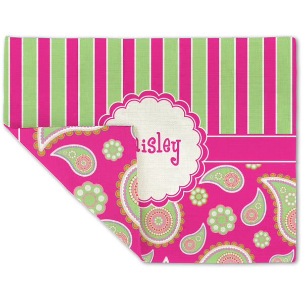 Pink & Green Paisley and Stripes Linen Placemat - Folded Corner (double side)