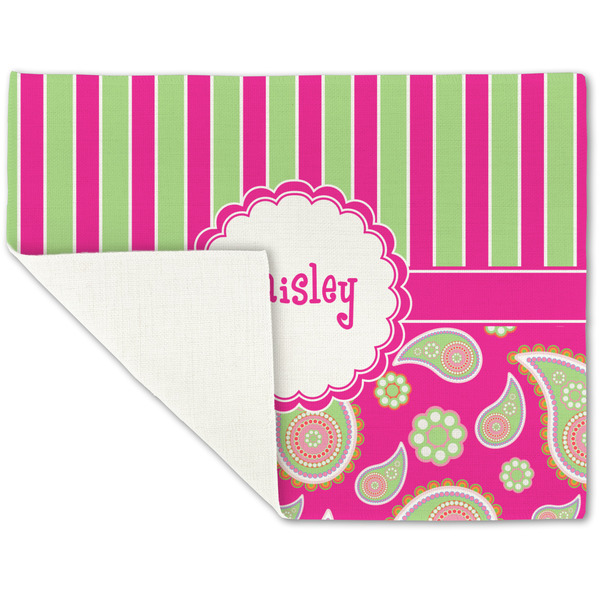 Pink & Green Paisley and Stripes Linen Placemat - Folded Corner (single side)