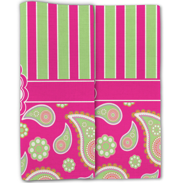 Pink & Green Paisley and Stripes Linen Placemat - Folded Half (double sided)