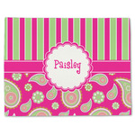 Pink & Green Paisley and Stripes Single-Sided Linen Placemat - Single w/ Name or Text