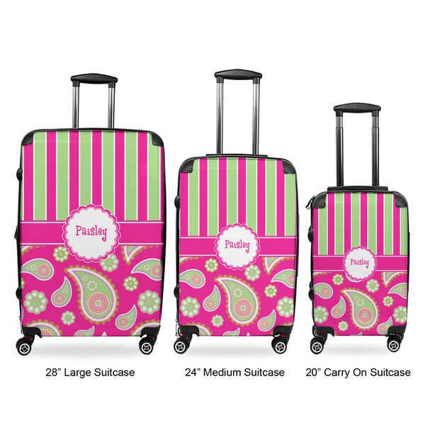 Pink & Green Paisley and Stripes Luggage Bags all sizes - With Handle