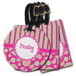 Pink & Green Paisley and Stripes Plastic Luggage Tag (Personalized)