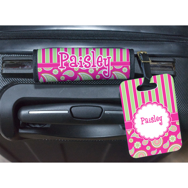 Pink & Green Paisley and Stripes Luggage Wrap & Tag