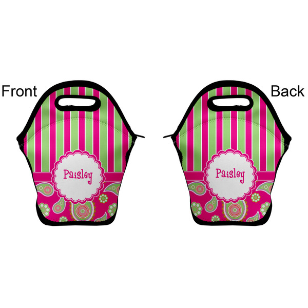 Pink & Green Paisley and Stripes Lunch Bag - Front and Back