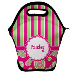 Pink & Green Paisley and Stripes Lunch Bag w/ Name or Text