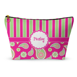 Pink & Green Paisley and Stripes Makeup Bag - Large - 12.5"x7" (Personalized)