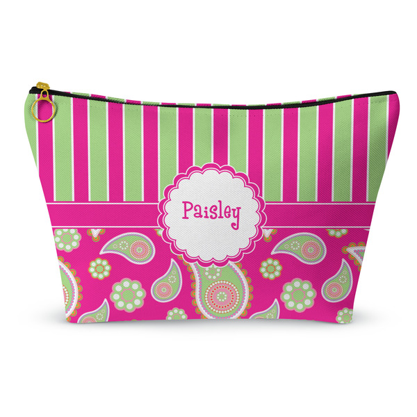 Custom Pink & Green Paisley and Stripes Makeup Bag (Personalized)