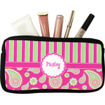 Pink & Green Paisley and Stripes Makeup / Cosmetic Bag - Small (Personalized)