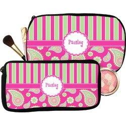 Pink & Green Paisley and Stripes Makeup / Cosmetic Bag (Personalized)