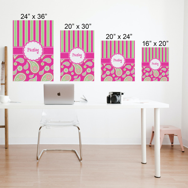 Pink & Green Paisley and Stripes Matte Poster - Sizes