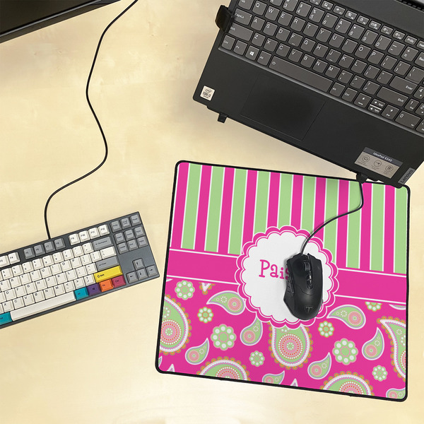 Pink & Green Paisley and Stripes Medium Gaming Mats - LIFESTYLE