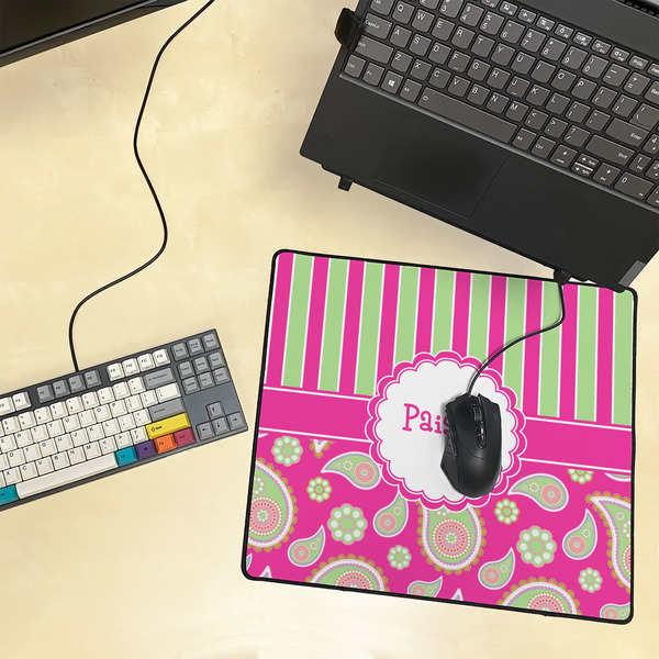 Pink & Green Paisley and Stripes Medium Gaming Mats - LIFESTYLE
