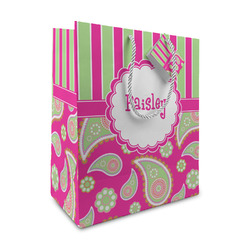 Pink & Green Paisley and Stripes Medium Gift Bag (Personalized)