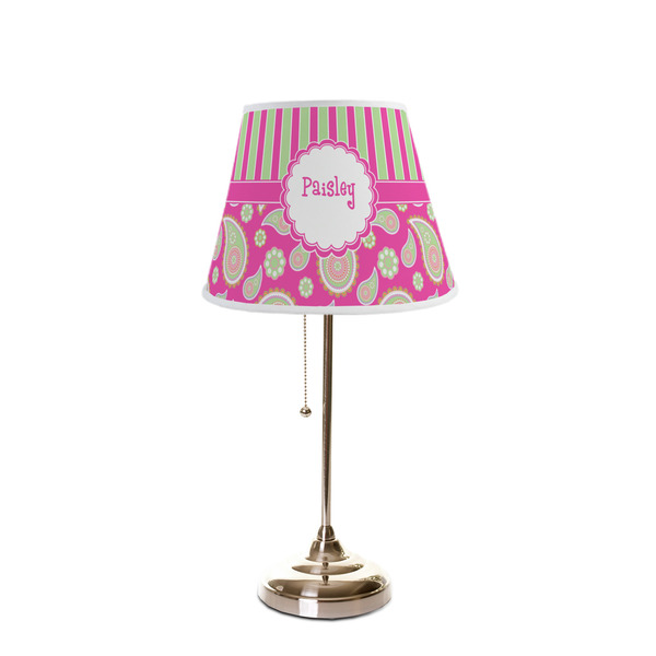 Pink & Green Paisley and Stripes Poly Film Empire Lampshade - On Stand