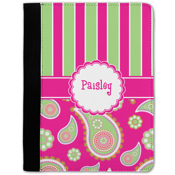 Custom Pink & Green Paisley and Stripes Notebook Padfolio - Medium w/ Name or Text