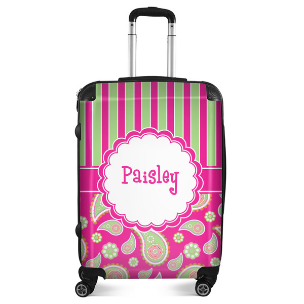 Custom Pink & Green Paisley and Stripes Suitcase - 24" Medium - Checked (Personalized)