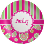 Pink & Green Paisley and Stripes Melamine Plate (Personalized)