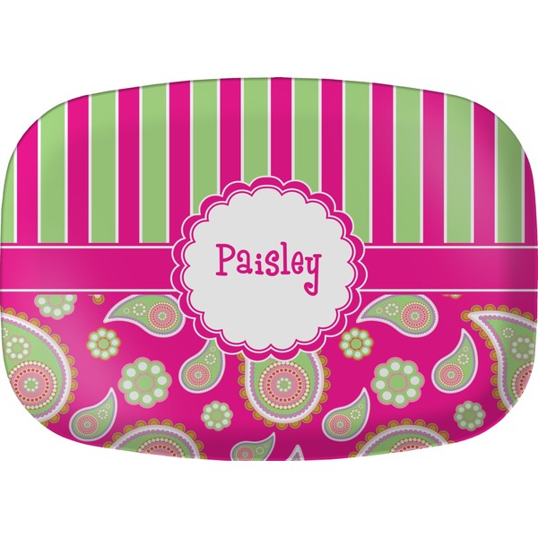Custom Pink & Green Paisley and Stripes Melamine Platter (Personalized)