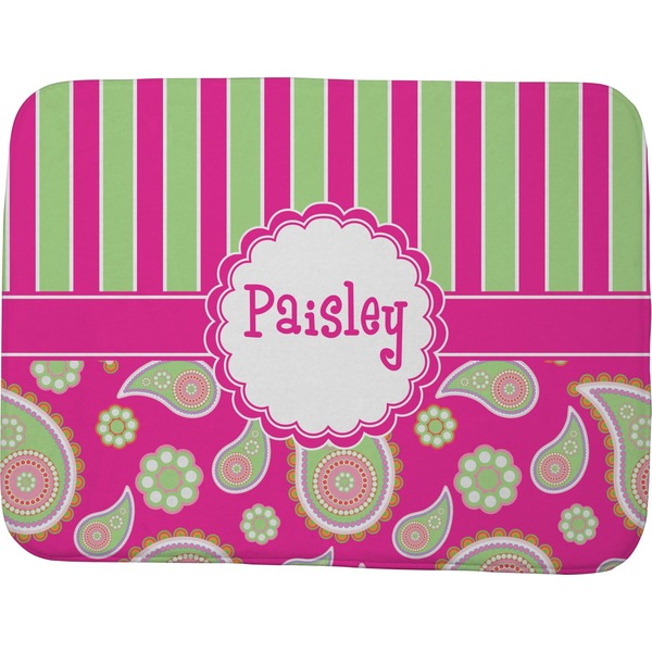 Custom Pink & Green Paisley and Stripes Memory Foam Bath Mat - 48"x36" (Personalized)