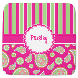 Pink & Green Paisley and Stripes Memory Foam Bath Mat - 48"x48" (Personalized)