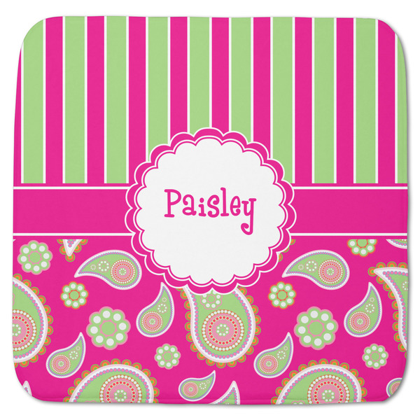 Custom Pink & Green Paisley and Stripes Memory Foam Bath Mat - 48"x48" (Personalized)