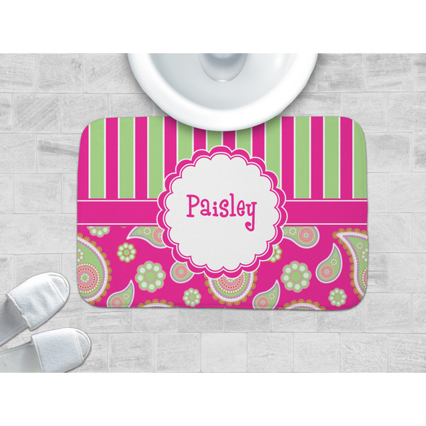 Pink & Green Paisley and Stripes Memory Foam Bath Mat - LIFESTYLE 34x21