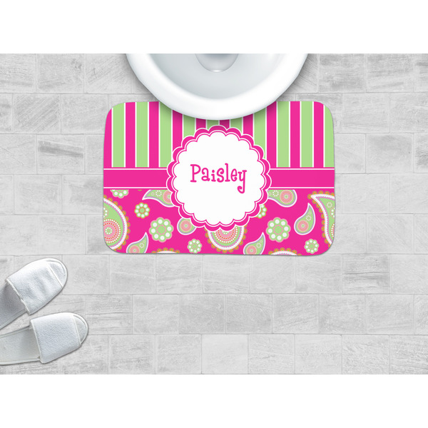 Pink & Green Paisley and Stripes Memory Foam Bath Mat - LIFESTYLE