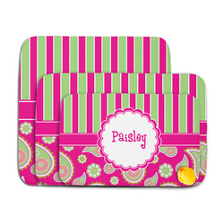 Pink & Green Paisley and Stripes Memory Foam Bath Mat (Personalized)