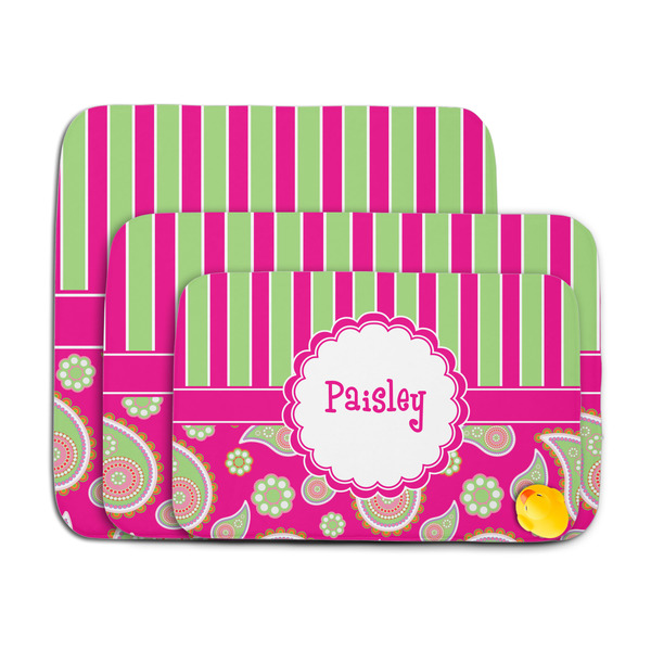 Pink & Green Paisley and Stripes Memory Foam Bath Mat - MAIN PARENT